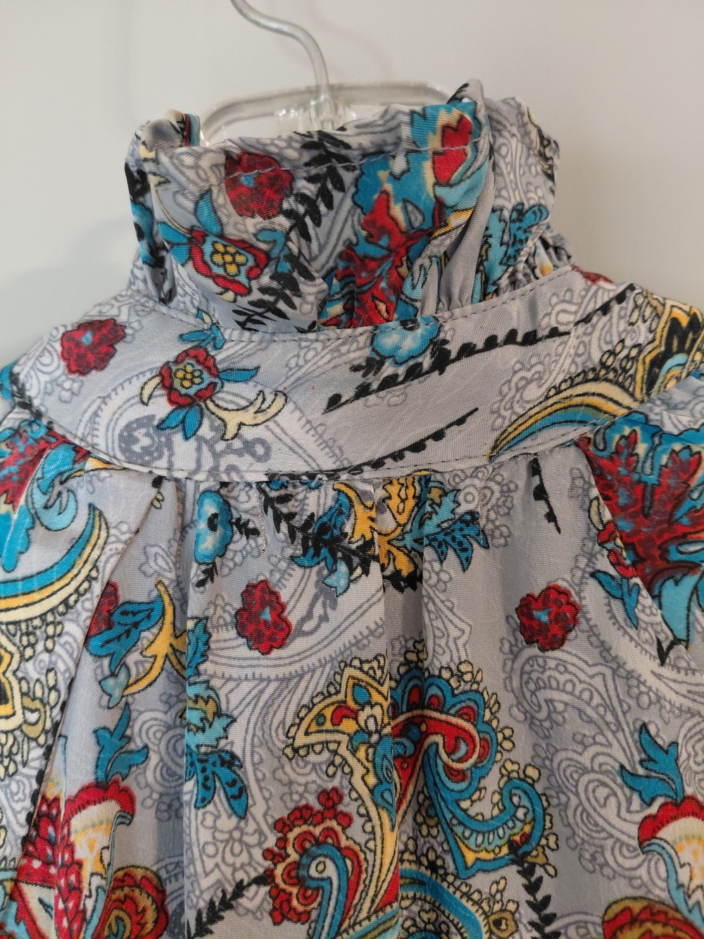 Paani Boho Paisley Dress Gray Blue Red Tiered Midi Cottagecore Small - Picture 5 of 8
